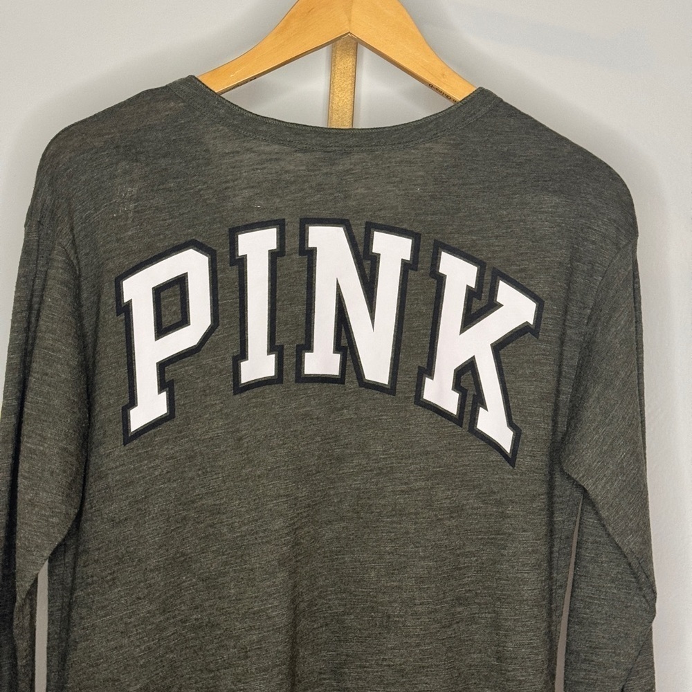 PINK Victoria's Secret Heathered Olive Green Long Sleeve Top - Picture 2 of 6